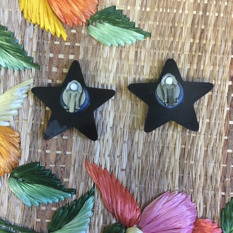 Clip Ons Vintage 80s Black Star Earrings