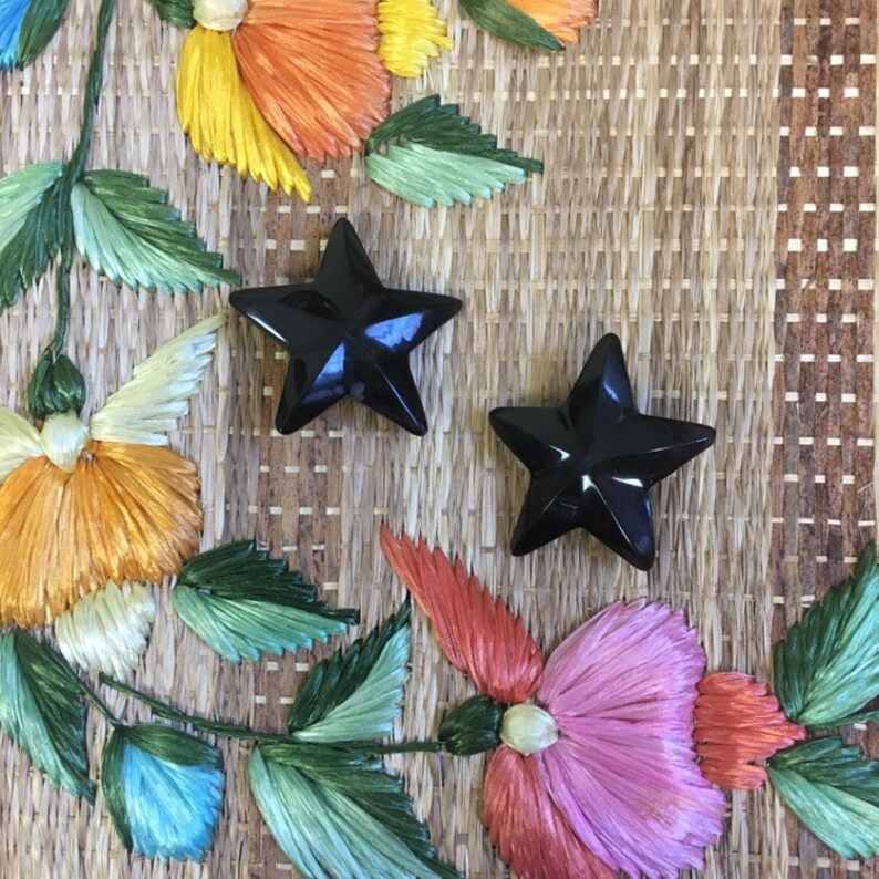 Clip Ons Vintage 80s Black Star Earrings