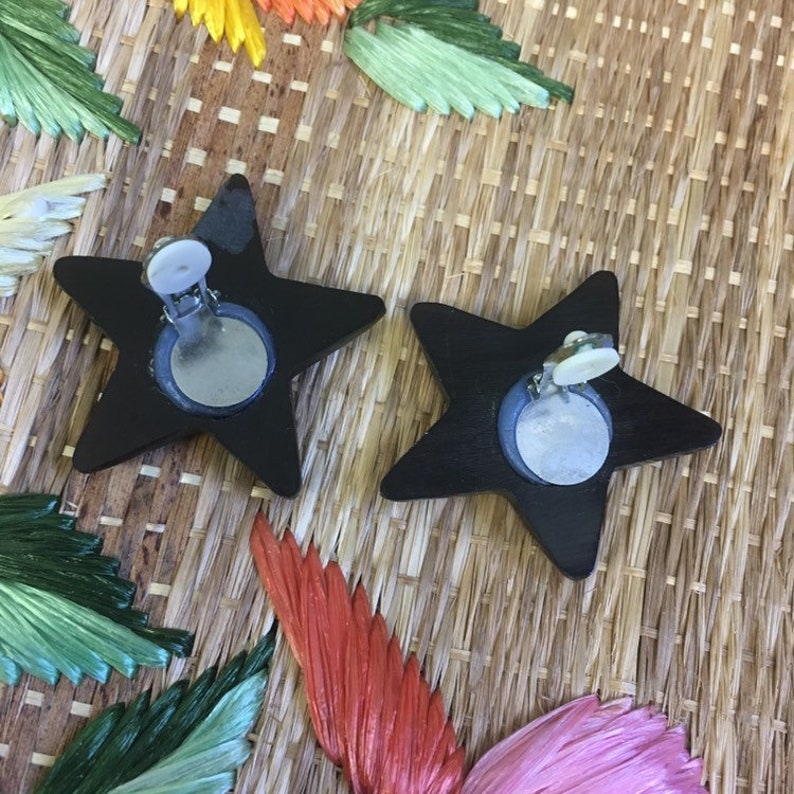 Clip Ons Vintage 80s Black Star Earrings