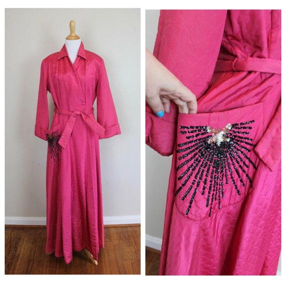 Vintage 40s Quilted Robe - Size Small, Medium