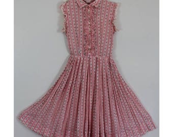Vintage 1950s Red and White Dress - 50s Full Skirt Kay Windsor Rose Dress with Lace Petals - Size Extra Small, XS, XXS