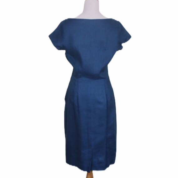 Vintage 50s Blue Trellis Linen Dress - Size Small… - image 6