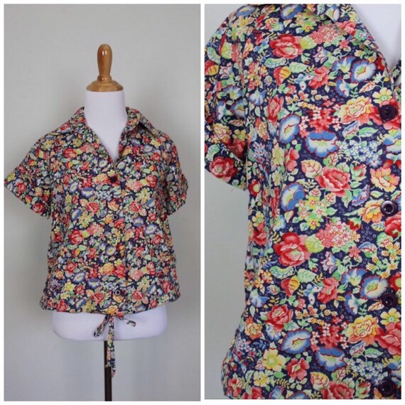 Vintage 70s does 30s Drawstring Blouse - Size Medi