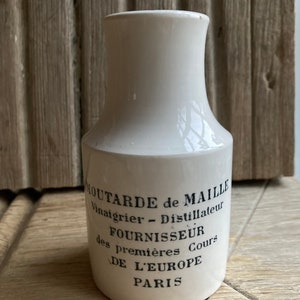 Cute French Maille Moutarde a Lancienne Dijon Mustard Pot. Grey Stone Beige  Ceramic With Muted Grey Black Writing 