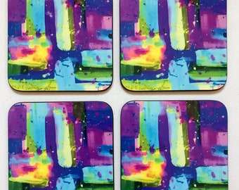 Abstract Coasters | Coaster Set | Coasters | 4 Coasters | Colour Lover Gift | Colourful Drink Coasters | Square Coasters | Fun Coaster