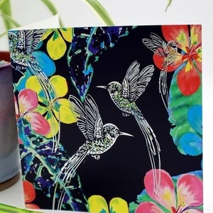 Hummingbird Card Silver Foil Card Blank Greeting Card Any Occasion Card Square Greeting Card Bird Greeting Card Spring Card image 1