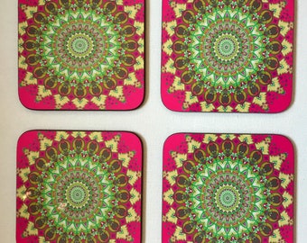 Mandala Coasters | Coaster Set | yoga Coasters | 4 Coasters | Mandala Lover Gift | Colourful Drink Coasters | Square Coasters | Fun Coasters