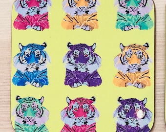 Tiger Coasters | Coaster  | Wildlife Coasters | 1 Coasters | Tiger Lover Gift | Colourful Drink Coasters | Square Coasters | Fun Coasters