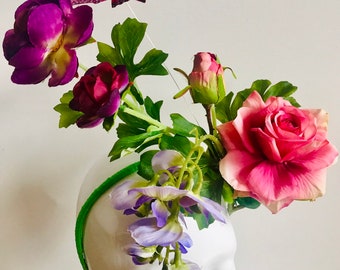 Coiffe rose | Coiffe fleurie | Coiffe florale | Casque de festival | Couronne de fleurs personnalisée | Couronne florale printanière | Bandeau de mariage