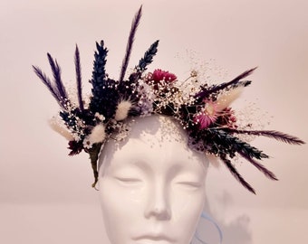 Dried Flower Headpiece kits | Natural Headdress kits | Dried Floral Headband | White Flower Headpiece | Custom Navy Headdress | Boho Crown