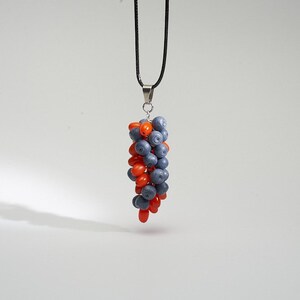 Handmade berry necklace, polymer clay berry pendant with blueberries and sea buckthorns, blue and orange pendant, blueberry necklace image 2