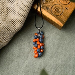 Handmade berry necklace, polymer clay berry pendant with blueberries and sea buckthorns, blue and orange pendant, blueberry necklace image 3