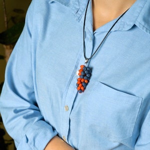 Handmade berry necklace, polymer clay berry pendant with blueberries and sea buckthorns, blue and orange pendant, blueberry necklace image 10