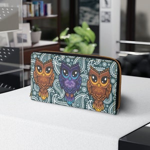 Ladies Owl Wallet Zipper wallet gift birds owls coin pouch gift owls wallet paisley print wallet owl lover gift for mom birdwatching garden