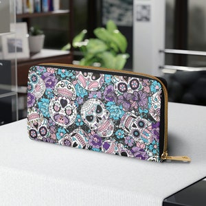 Sugar Skull Zipper Wallet pattern wallet womens skulls purse zipper wallet goth gift wallet for her sugar skull coin purse wallet coin pouch