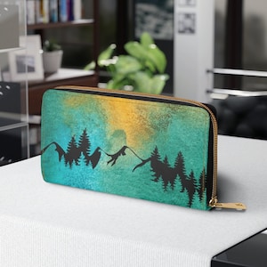 Ladies Wallet Mountain wallet green women's wallet for mom wallet with zipper wallet coin purse credit card holder gift wallet cruelty free