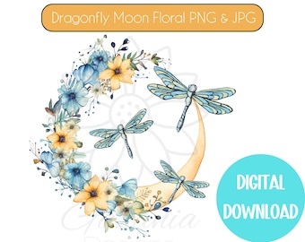 Dragonfly PNG JPG Dragonfly Moon Download Dragonfly Clipart Floral Dragonfly Graphic Insect sublimation Boho Dragonfly Moon Dragonfly Lover