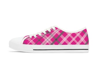 Pink Plaid Ladies Running Shoe for women Casual Shoe Gift for mom gift friend Lace Up Low Top Custom Shoes Print Art street shoes plaid gift