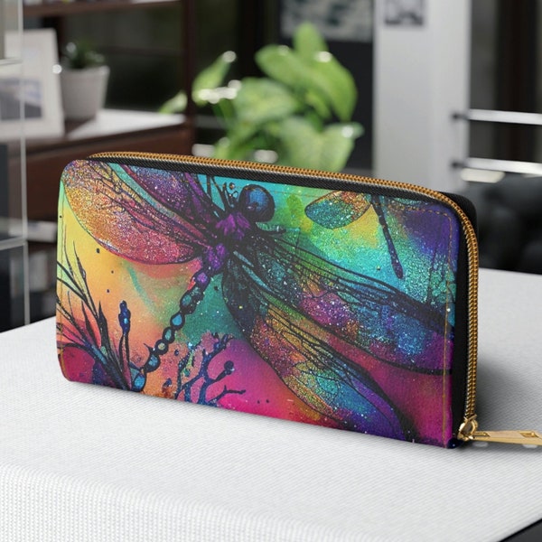 Dragonfly Wallet ladies Zipper Wallet womens dragonfly coin purse zipper wallet dragonfly gift card holder dragonfly business card holder