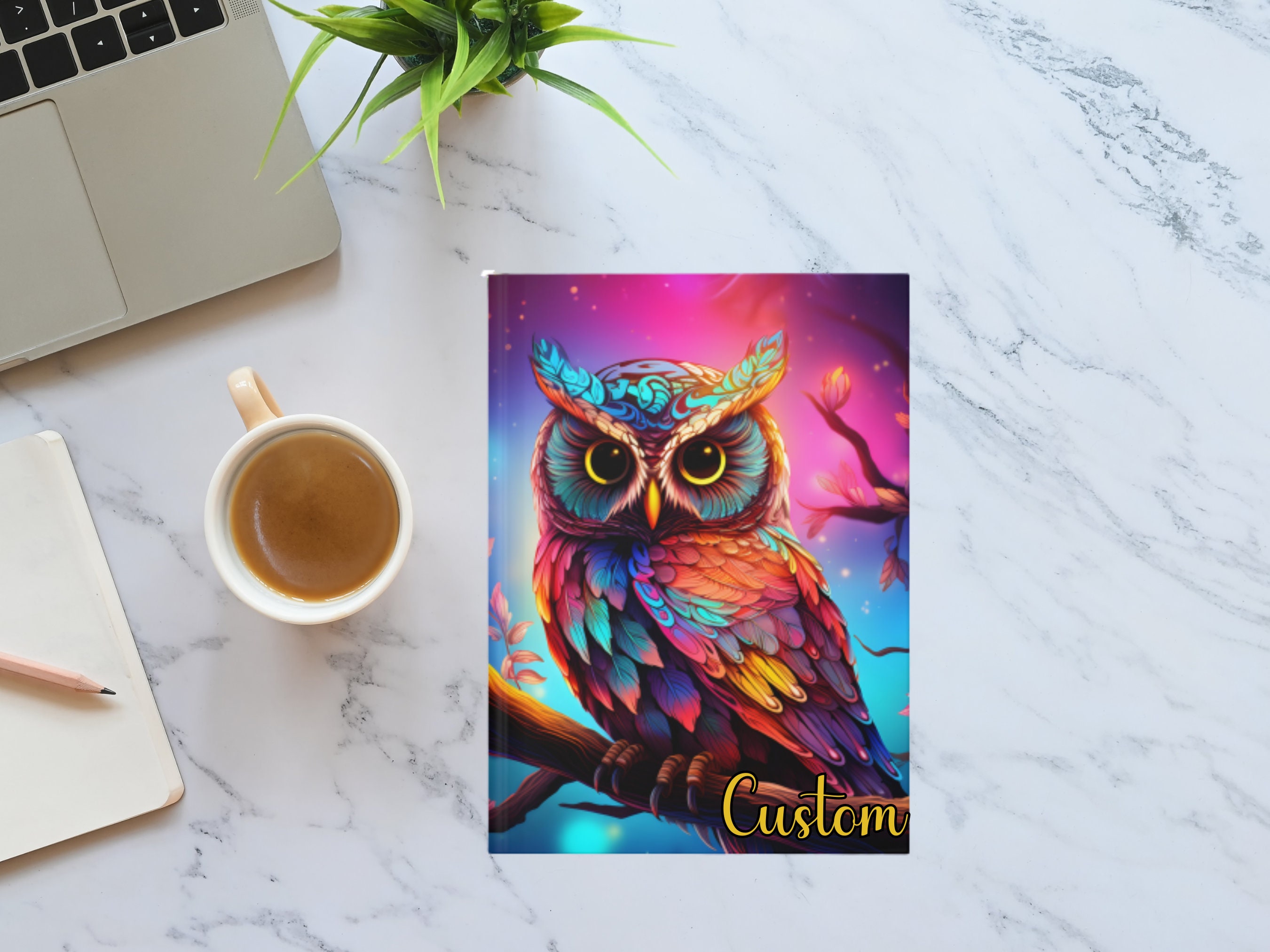 Custom Owl Hardcover Journal Matte Bird Journal Personalized Owl Planner Lined Notebook Winter Bird 