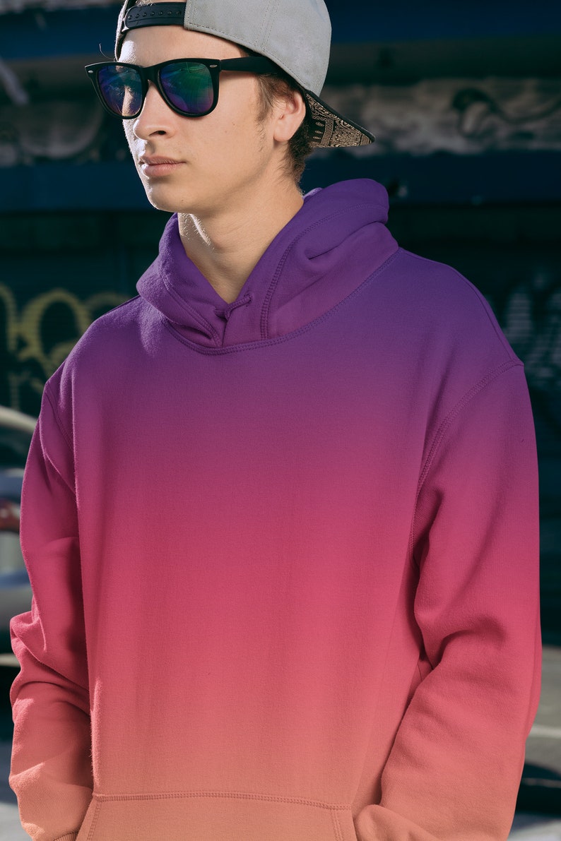 Pink Ombre Hoodie Purple Hoodie Gift For Him Sweater ombre hoodie sublimination hoodie bleached hoodie sunset gift hoody ombre bleached cozy image 2