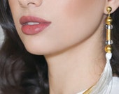 Tassel Earrings - Unique gold and white earrings with tassel