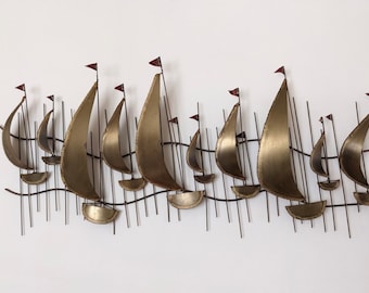 MCM brutalist sail boats regatta wall hanging sculpture