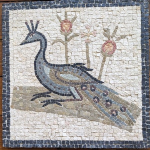 Hand crafted, reproduction Roman mosaic peacock. image 7