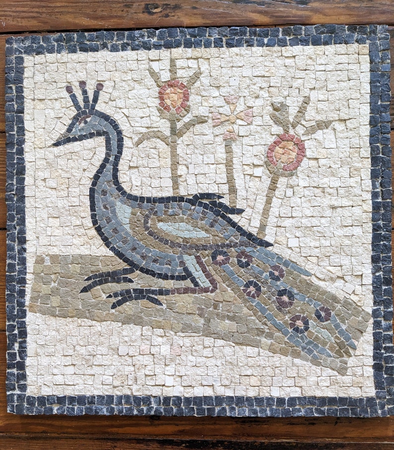 Hand crafted, reproduction Roman mosaic peacock. image 7