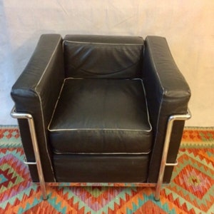 Le Corbusier LC2 style, Lounge Arm Club, Black Leather, MCM Danish Chair. image 1