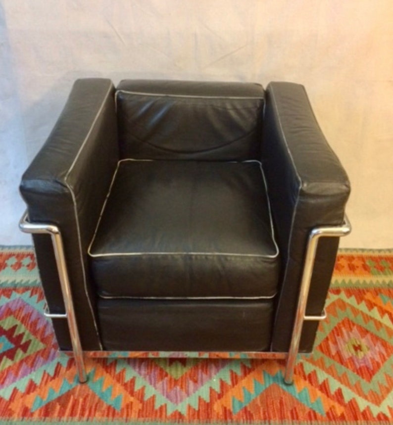 Le Corbusier LC2 style, Lounge Arm Club, Black Leather, MCM Danish Chair. image 1