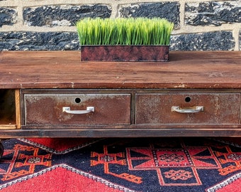 Industrial recycled repurposed antique coffee table.