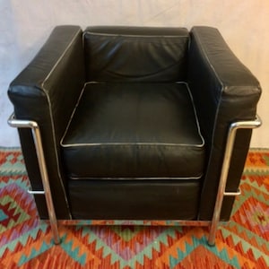 Le Corbusier LC2 style, Lounge Arm Club, Black Leather, MCM Danish Chair. image 2