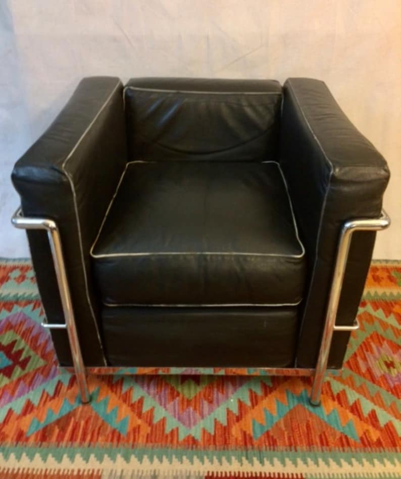 Le Corbusier LC2 style, Lounge Arm Club, Black Leather, MCM Danish Chair. image 2