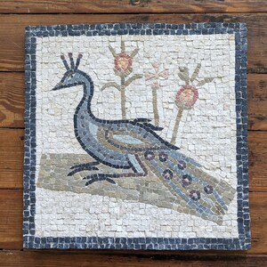 Hand crafted, reproduction Roman mosaic peacock. image 9