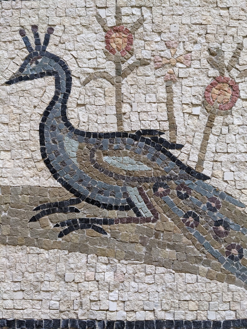 Hand crafted, reproduction Roman mosaic peacock. image 2