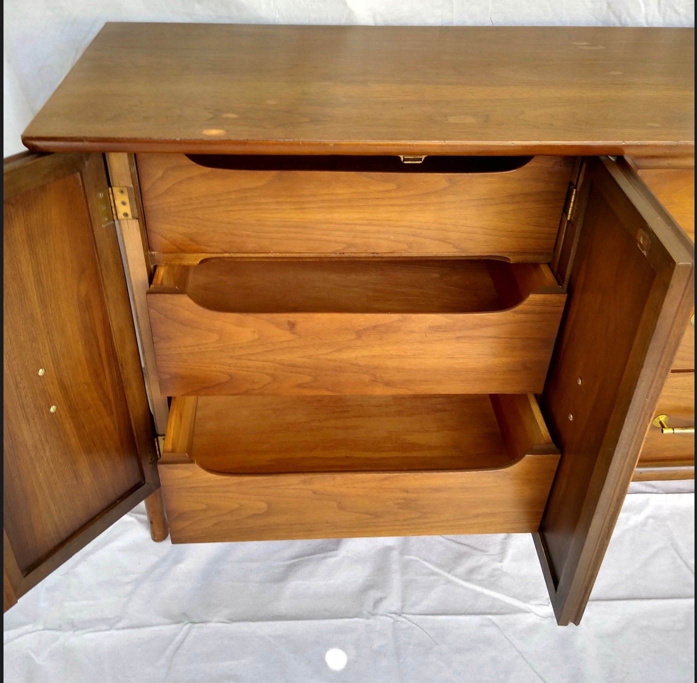 MCM Vintage Sideboard Credenza Buffet with Brass Hardware Etsy