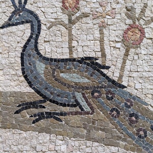 Hand crafted, reproduction Roman mosaic peacock. image 8