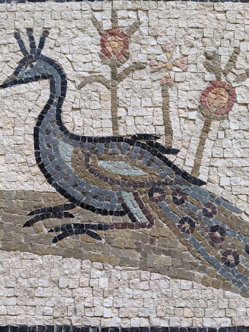 Hand crafted, reproduction Roman mosaic peacock. image 8