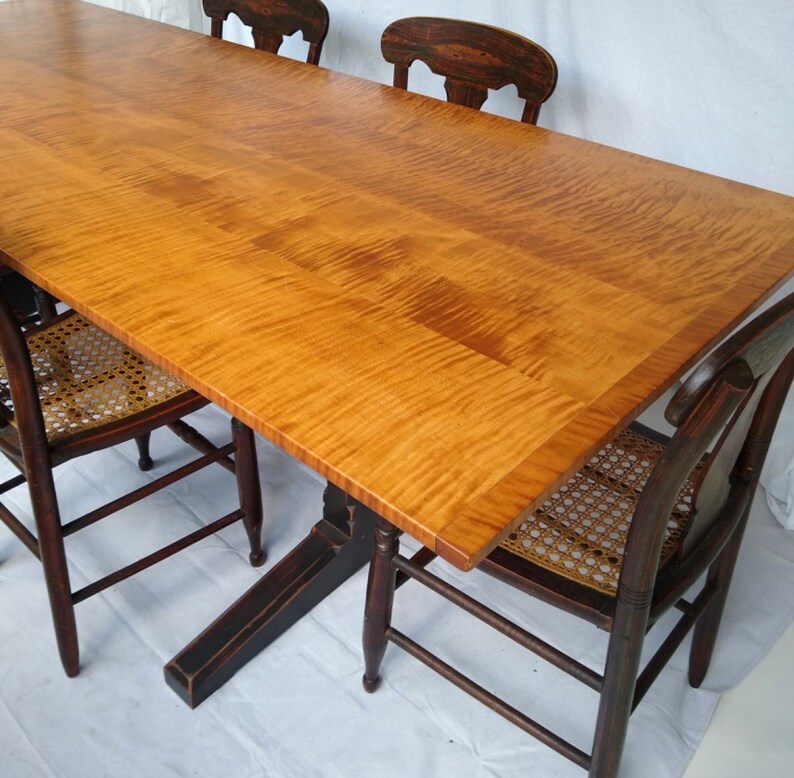 Vintage Traditional Tiger Maple Trestle Dining Farm Table. Etsy