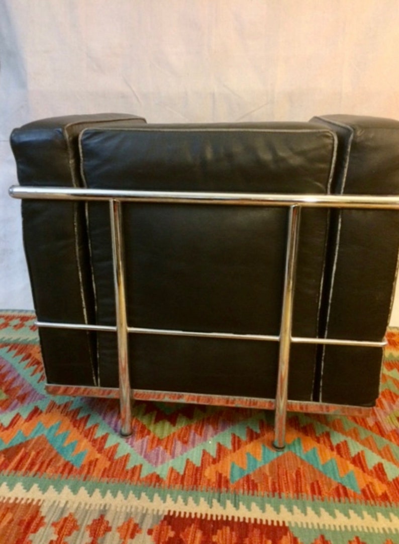 Le Corbusier LC2 style, Lounge Arm Club, Black Leather, MCM Danish Chair. image 7