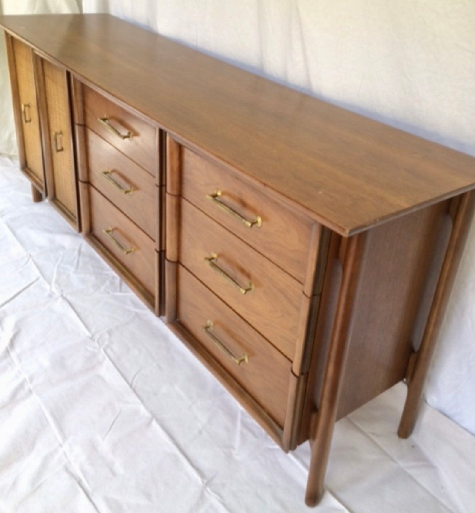 MCM Vintage Sideboard Credenza Buffet with Brass Hardware Etsy