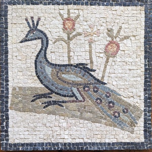 Hand crafted, reproduction Roman mosaic peacock. image 1