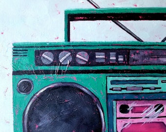 Vintage boombox 8x10" oil painting on canvas panel