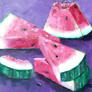 Original 8x10&quot; watermelon slices oil painting on canvas panel