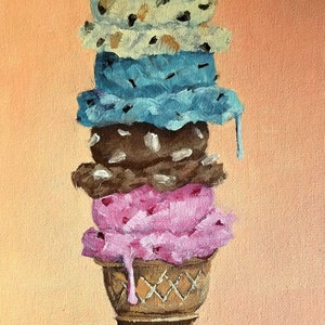 Colher de sorvete original de 8x10&quot; em um cone, pintura a óleo sobre tela
