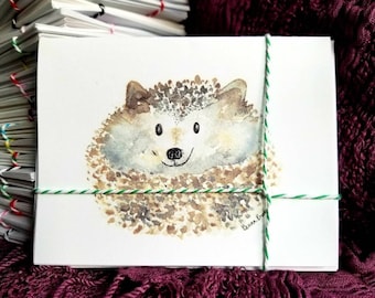 Hedgehog watercolor handmade note card set of 4 with envelopes