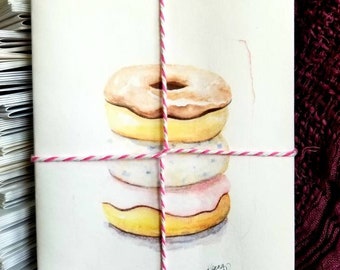Donut watercolor handmade note card set of 4 with envelopes
