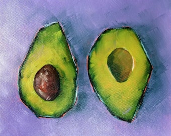 アボカドの壁アート アボカドの絵画 オリジナルの油絵 食べ物の絵画