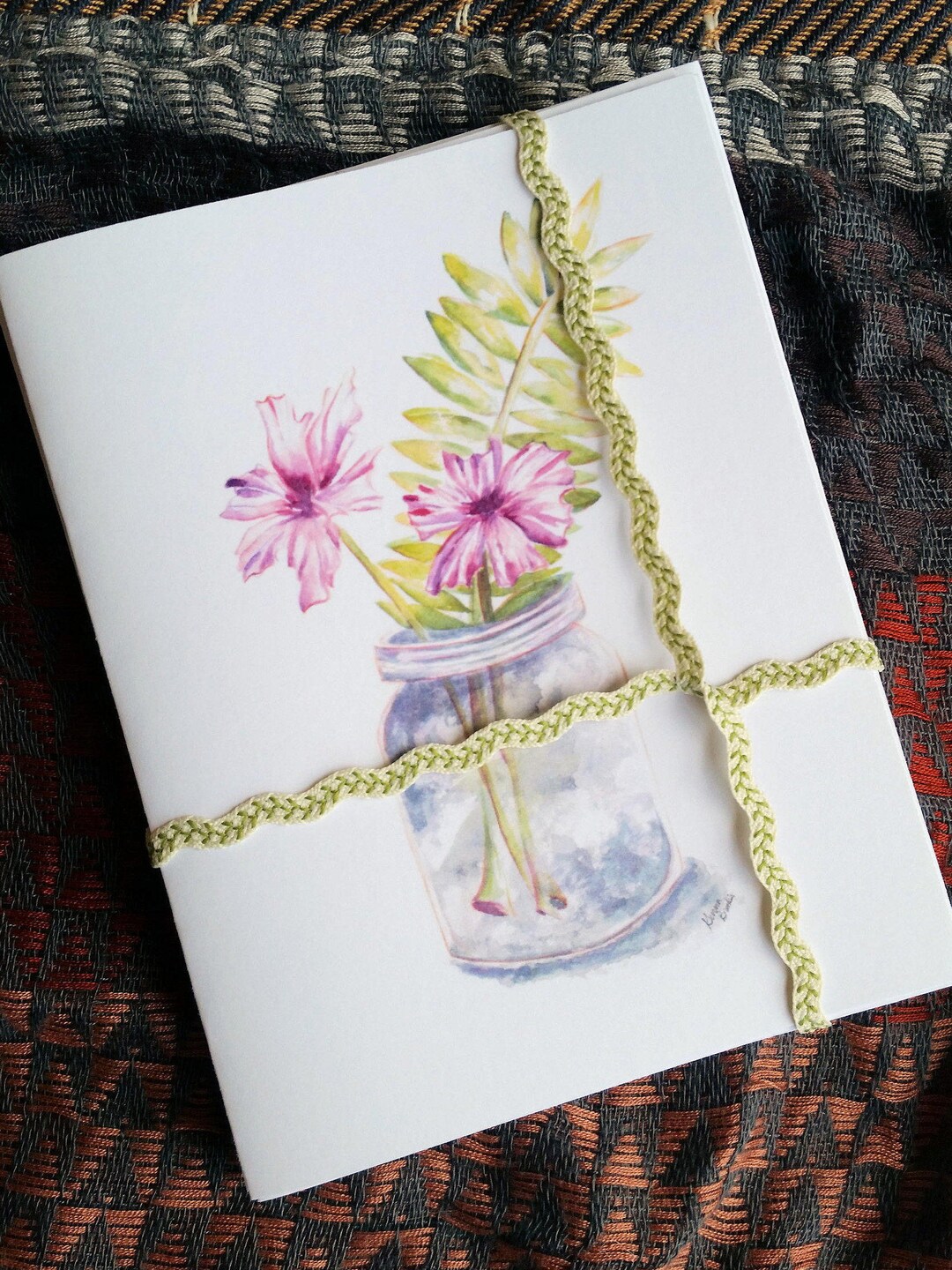 Watercolor Flower and Fern Mason Jar Note Cards Set of 4 With Envelopes ...